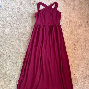 floor length dress, chiffon, burgundy, size medium, lulus